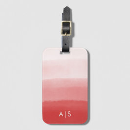 Chique waterverf met monogram, vervaagde koraalrod bagagelabel