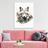 Chique Waterverf Neutrale kleuren bosdieren wolf Canvas Afdruk (Insitu (Woonkamer))