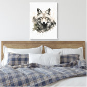 Chique Waterverf Neutrale kleuren bosdieren wolf Canvas Afdruk (Insitu (Slaapkamer))