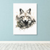 Chique Waterverf Neutrale kleuren bosdieren wolf Canvas Afdruk (Insitu (Houten vloer))