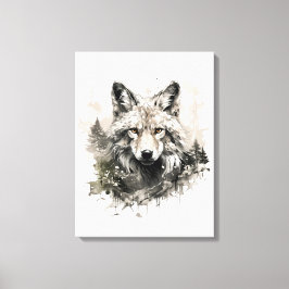 Chique Waterverf Neutrale kleuren bosdieren wolf Canvas Afdruk