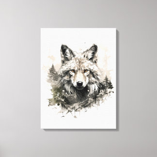 Chique Waterverf Neutrale kleuren bosdieren wolf Canvas Afdruk