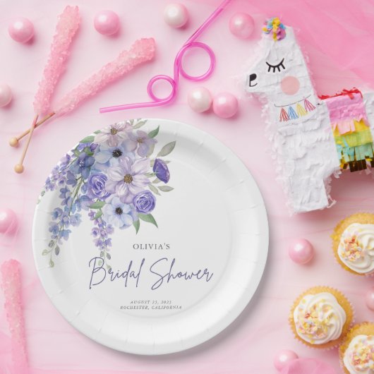 Chique Waterverf Paarse Flower Script Vrijgezellen Papieren Bordje (Feest)