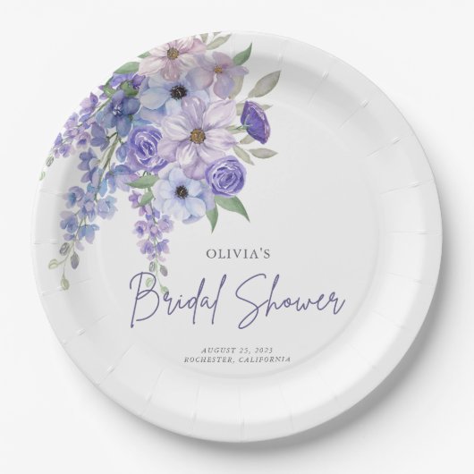 Chique Waterverf Paarse Flower Script Vrijgezellen Papieren Bordje (Voorkant)