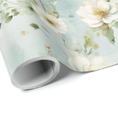 Chique Waterverf pastel groene en witte wilde bloe Cadeaupapier (Rol Hoek)