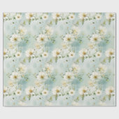 Chique Waterverf pastel groene en witte wilde bloe Cadeaupapier (Vlak)