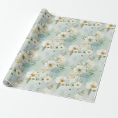 Chique Waterverf pastel groene en witte wilde bloe Cadeaupapier (Uitgerold)