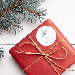 Chique Waterverf Pijnbomen Vrolijk Kerstfeest Ronde Sticker