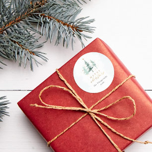 Chique Waterverf Pijnbomen Vrolijk Kerstfeest Ronde Sticker