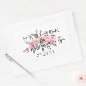 Chique Waterverf Pioen Bloemen Bruiloft Monogram Rechthoekige Sticker (Envelop)