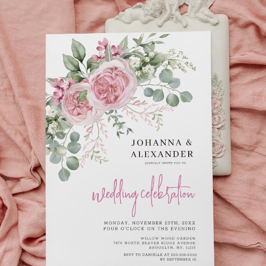 Chique Waterverf Pioen Elegantie Bruiloft Uitnodig Kaart