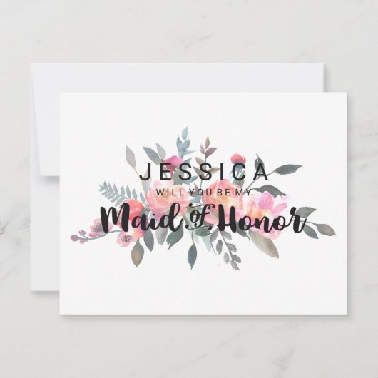 Chique Waterverf Pioen Wil je mijn bruidsmeisje zi Kaart (Voorkant)