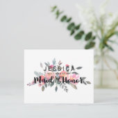 Chique Waterverf Pioen Wil je mijn bruidsmeisje zi Kaart (Staand voorkant)