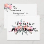 Chique Waterverf Pioen Wil je mijn bruidsmeisje zi Kaart (Voorkant / Achterkant)