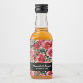 Chique Waterverf Rood Bloemen Zwart Bruiloft Mini Likeurfles Etiket (Voorkant)