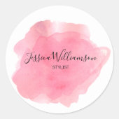 Chique waterverf roze bedrijfsnaam ronde sticker (Voorkant)