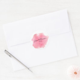 Chique waterverf roze bedrijfsnaam ronde sticker