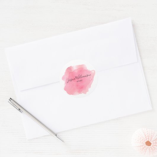 Chique waterverf roze bedrijfsnaam ronde sticker (Envelop)