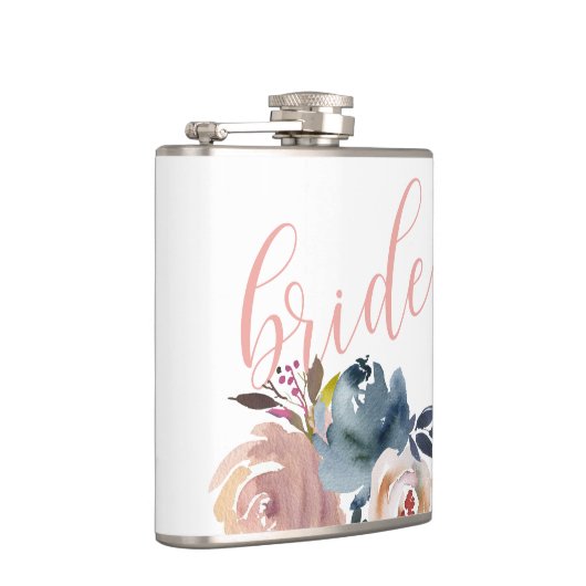 Chique Waterverf Roze Bloem Bruid Huwelijk Heupfles (Rechts)