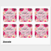 Chique Waterverf roze bloemetjes bedankt Vierkante Sticker (Vel)