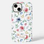 Chique Waterverf Roze Blush Blauw Bloemen Patroon Case-Mate iPhone Case (Achterkant)