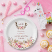 Chique Waterverf Roze Blush Bloemige Geweien Bruil Papieren Bordje (Feest)