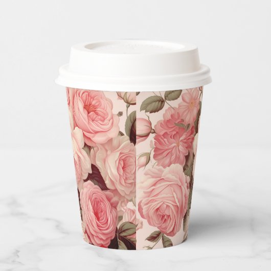 Chique Waterverf Roze Rozen Papieren Bekers (Links)