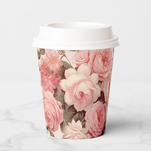 Chique Waterverf Roze Rozen Papieren Bekers (Achterkant)