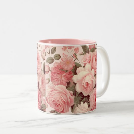 Chique Waterverf Roze Rozen Tweekleurige Koffiemok (Voorkant rechts)