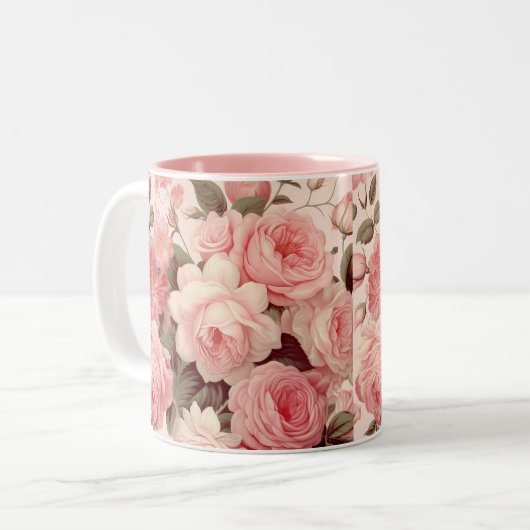 Chique Waterverf Roze Rozen Tweekleurige Koffiemok (Voorkant links)