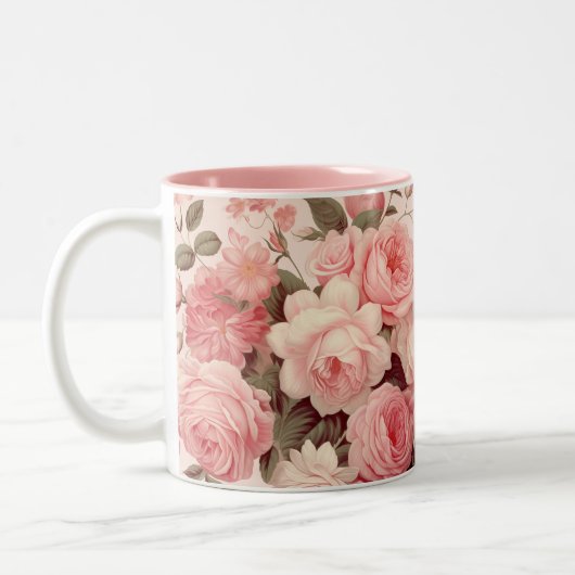 Chique Waterverf Roze Rozen Tweekleurige Koffiemok (Links)