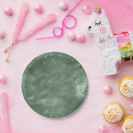 Chique Waterverf Sage Groene Partij Papieren Bordje (Feest)