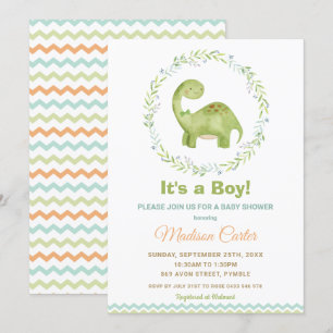 Chique Waterverf Schattige Dinosaur Boy Baby showe Kaart