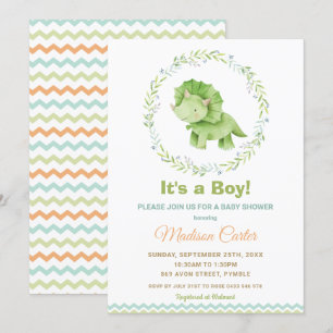 Chique Waterverf Schattige Dinosaur Boy Baby showe Kaart