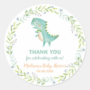 Chique Waterverf Schattige Dinosaur Boy Baby showe Ronde Sticker