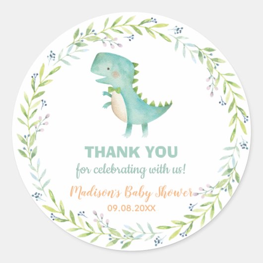 Chique Waterverf Schattige Dinosaur Boy Baby showe Ronde Sticker (Voorkant)
