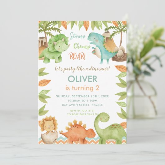 Chique Waterverf Schattige Dinosaurus Jongen Meisj Kaart (Staand voorkant)