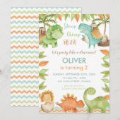 Chique Waterverf Schattige Dinosaurus Jongen Meisj Kaart (Voorkant / Achterkant)