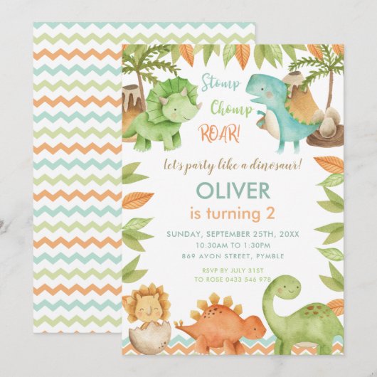 Chique Waterverf Schattige Dinosaurus Jongen Meisj Kaart (Voorkant / Achterkant)