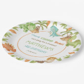 Chique Waterverf Schattige Dinosaurus Verjaardagsf Papieren Bordje (Gekanteld)