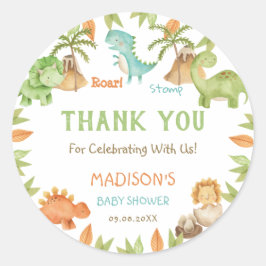 Chique Waterverf Schattigee Dinosaur Baby shower F Ronde Sticker