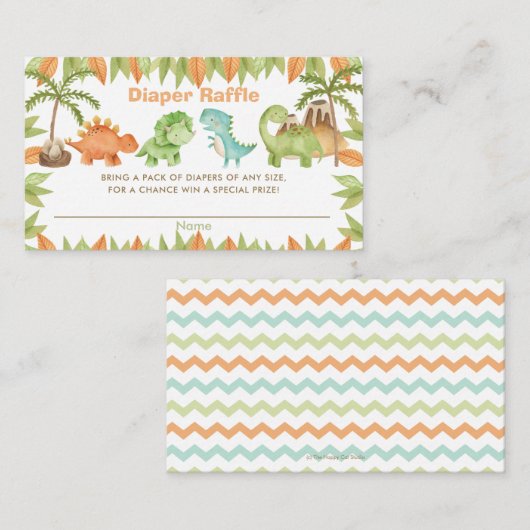 Chique Waterverf Schattigee Dinosaurus Luier Raffl Informatiekaartje (Voorkant / Achterkant)