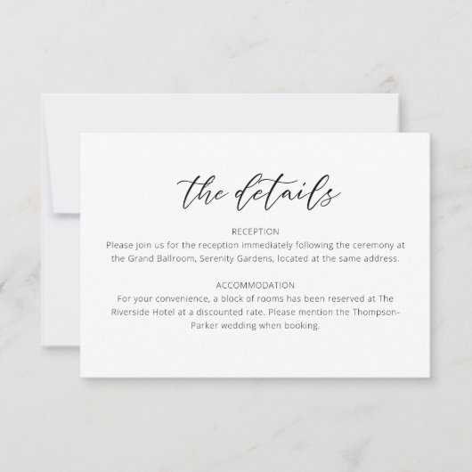 Chique Waterverf Script Bruiloft Details Kaart (Voorkant)