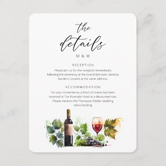 Chique Waterverf Script Winery Details RSVP QR Cod Informatiekaartje (Voorkant)