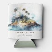 Chique Waterverf Seascape Palm Tree Island bruilof Blikjeskoeler (Voorkant)