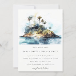 Chique Waterverf Seascape Palm Tree Island bruilof Kaart