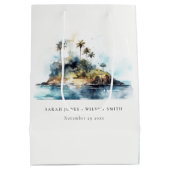 Chique Waterverf Seascape Palm Tree Island bruilof Medium Cadeauzakje (Achterkant)