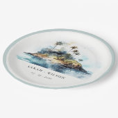 Chique Waterverf Seascape Palm Tree Island bruilof Papieren Bordje (Gekanteld)