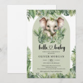 Chique Waterverf tropisch groen schattige olifant Kaart (Voorkant / Achterkant)