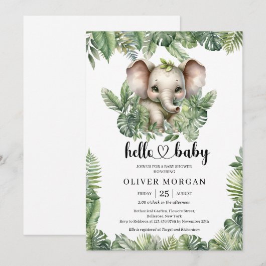 Chique Waterverf tropisch groen schattige olifant Kaart (Voorkant / Achterkant)